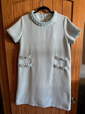 Retro-inspired Tweed Jackie Dress in Powder Blue XL